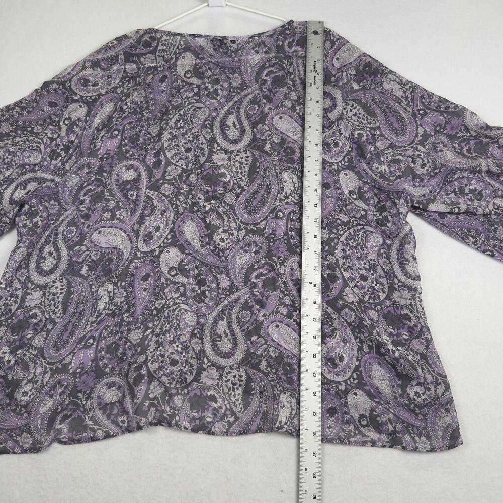 NILI LOTAN Silk Blouse Purple Paisley Sheer Balloon Sleeve Top Womens M Made USA - Picture 8 of 12